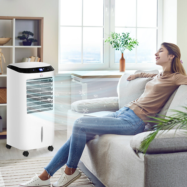 HOMCOM - HOMCOM Ventilateur rafraichisseur humidificateur ioniseur 4 en 1 avec télécommande - portable silencieux oscillant 60W - capacité max. réservoir 10L - idéal pièces 20 m² max. - blanc noir - large