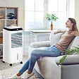 HOMCOM - HOMCOM Ventilateur rafraichisseur humidificateur ioniseur 4 en 1 avec télécommande - portable silencieux oscillant 60W - capacité max. réservoir 10L - idéal pièces 20 m² max. - blanc noir - vignette