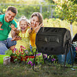 OUTSUNNY - Composteur de jardin - bac à compost pour déchets - rotatif 360° - double chambre 160 L - acier PP noir - vignette