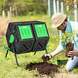 OUTSUNNY - Composteur de jardin - bac à  compost pour déchets - rotatif 360Â° - double chambre 130 L - acier PP vert noir - vignette