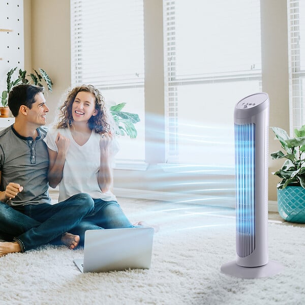 HOMCOM - HOMCOM Ventilateur colonne tour oscillant silencieux 45 W 3 vitesses 27L x 27l x 75H cm blanc - large