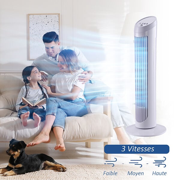 HOMCOM - HOMCOM Ventilateur colonne tour oscillant silencieux 45 W 3 vitesses 27L x 27l x 75H cm blanc - large