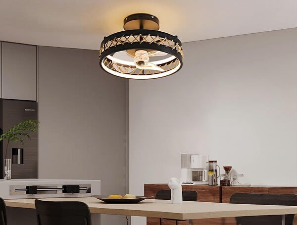 PURLINE - Lampe LED à ventilateur avec détails de finition en corde - large