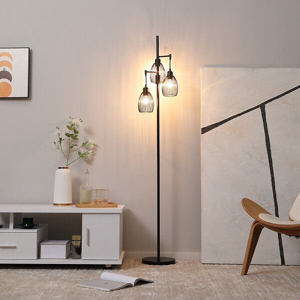 HOMCOM - Lampadaire design industriel 3 têtes 40 W max. luminosité réglable métal filaire acier noir - large