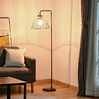 HOMCOM - Lampadaire design industriel grillagé et arqué 40 W max. métal noir rotin - vignette