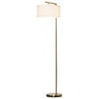 HOMCOM - Lampadaire design néo-rétro max. 40 W 153H cm abat-jour circulaire aspect lin blanc piètement structure métal doré - vignette
