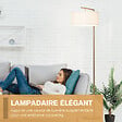HOMCOM - Lampadaire design néo-rétro max. 40 W 153H cm abat-jour circulaire aspect lin blanc piètement structure métal doré - vignette