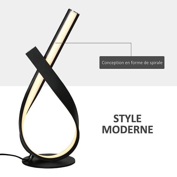 HOMCOM - Lampe à poser design contemporain - lampe de table design spirale - dim. 21L x 15l x 43H cm - alu. noir LED blanc chaud - large