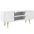 HOMCOM - Meuble TV style scandinave 2 portes 2 niches passe-fils pietement bois pin panneaux blanc - vignette