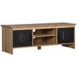 HOMCOM - Meuble TV banc TV design industriel - 2 placards, 2 niches, 2 passe-fils - panneaux particules aspect bois veinage portes métal noir - vignette