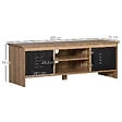 HOMCOM - Meuble TV banc TV design industriel - 2 placards, 2 niches, 2 passe-fils - panneaux particules aspect bois veinage portes métal noir - vignette