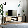 HOMCOM - Meuble TV banc TV design industriel - porte, 2 tiroirs, 2 niches - piètement acier noir - aspect bois de manguier - vignette