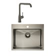 SWISS AQUA TECHNOLOGIES - Swiss Aqua Technologies /Grohe-Set Aurum Évier de cuisine encastrable inox 304,55x45x21cm + Essence Mitigeur monocommande Evier,Gun Metal brossé - vignette