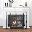 HOMCOM - Pare-feu large pour cheminée ou poêle - pare-étincelles serviteur de cheminée 2 en 1 avec accessoires - 3 volets pliables et porte - acier métal noir - vignette