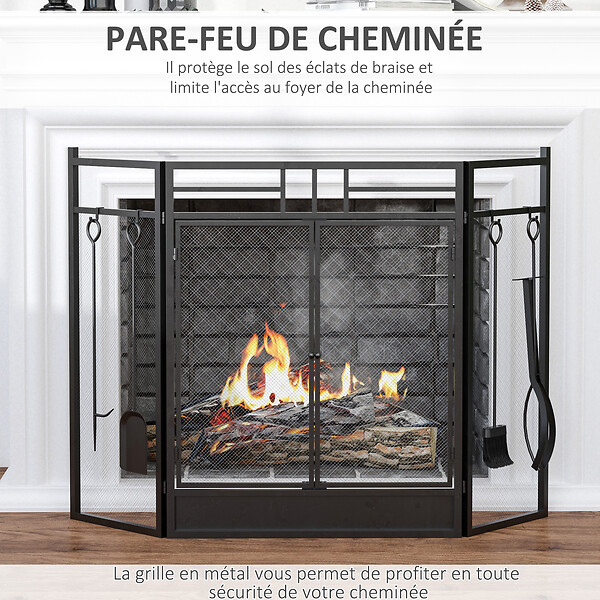 PARE-FEU cheminée 3 VOLETS 118 x 68 cm vintage métal France