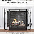 HOMCOM - Pare-feu large pour cheminée ou poêle - pare-étincelles serviteur de cheminée 2 en 1 avec accessoires - 3 volets pliables et porte - acier métal noir - vignette
