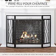 HOMCOM - Grille de protection pour cheminée - pare-feu large pour cheminée ou poêle - pare-étincelles - barrière de sécurité - 3 volets pliables - métal noir - vignette