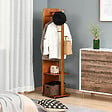 HOMCOM - Miroir sur pied avec roulettes - portant, 4 patères étagère MDF aspect noyer - vignette