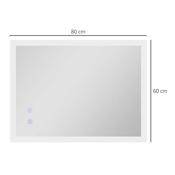 KLEANKIN - Miroir mural lumineux LED de salle de bain - 80 x 60 cm - avec 3 couleurs, luminosité réglable interrupteur tactile système antibuée transparent - large