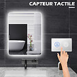 KLEANKIN - Miroir rectangulaire mural lumineux LED de salle de bain - 80 x 60 cm - 3 couleurs, luminosité réglable interrupteur tactile système antibuée blanc transparent - vignette