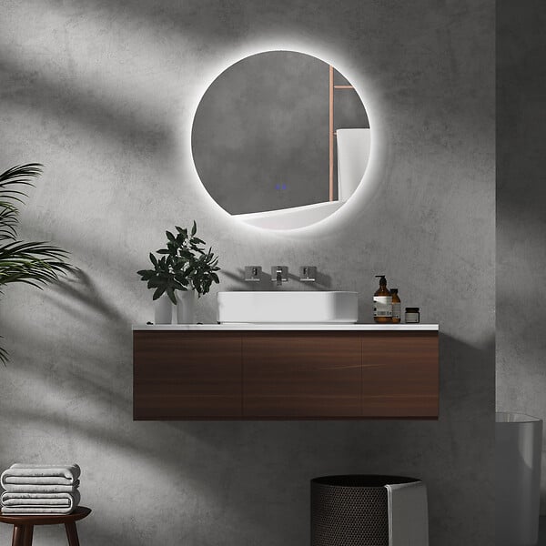 KLEANKIN - Miroir rond lumineux LED de salle de bain 70 cm avec éclairage interrupteur tactile système antibuée miroir mural LED à luminosité réglable 35 W gris - large