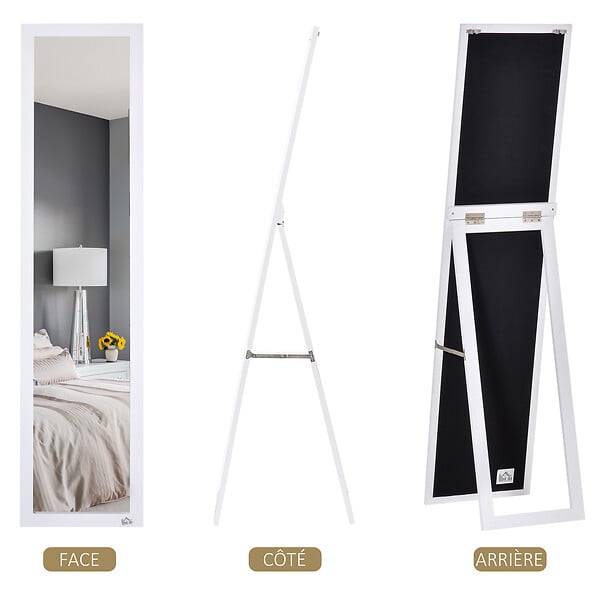 HOMCOM - Miroir sur pied et mural rectangulaire dim. 37L x 48l x 152H cm blanc - large