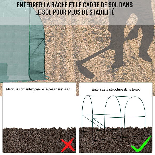 OUTSUNNY - Serre de jardin tunnel 5 m² 2,45L x 2l x 1,98H m acier renforcé Ø 1,8 cm + PE haute densité 140 g/m² fenêtres porte déroulante vert - large