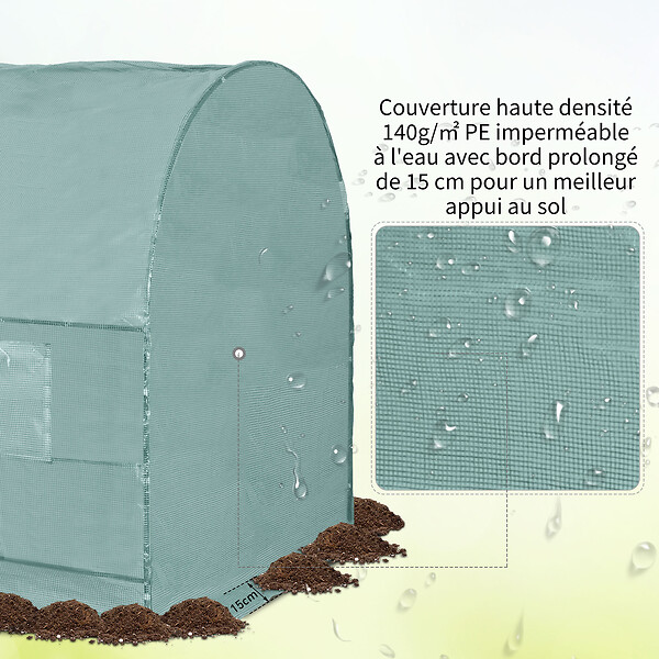 OUTSUNNY - Serre de jardin tunnel 5 m² 2,45L x 2l x 1,98H m acier renforcé Ø 1,8 cm + PE haute densité 140 g/m² fenêtres porte déroulante vert - large