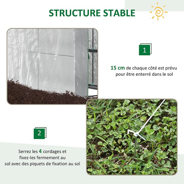 OUTSUNNY - Serre de jardin 2 tablettes dim. 1,86L x 1,2l x 1,9H m porte déroulante acier PE haute densité 140 g/m² transparent blanc - large