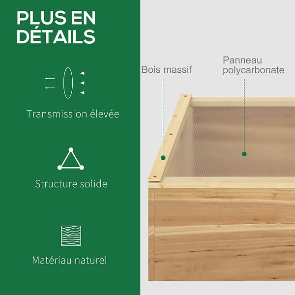 OUTSUNNY - Mini serre de jardin serre pour semis dim. 100L x 50l x 36H cm toit 2 pans ouvrables séparement panneaux de polycarbonate bois sapin pré-huilé - large
