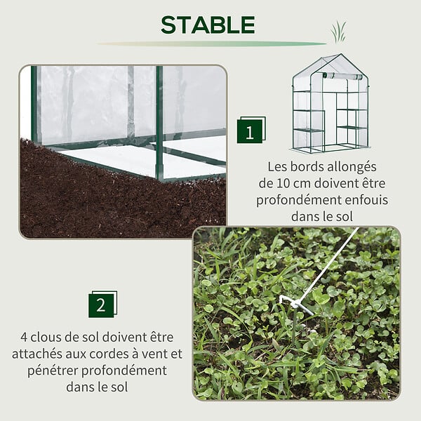 OUTSUNNY - Serre de jardin 6 étagères - dim. 142L x 73l x 195H cm - porte - acier thermolaqué PVC haute densité anti-UV - transparent vert - large