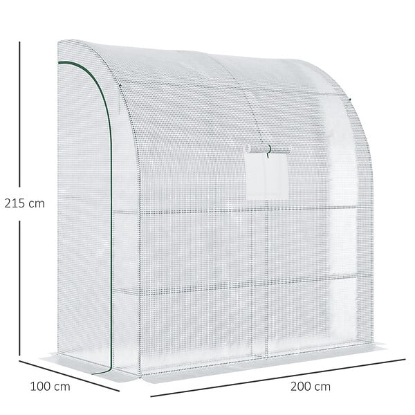 OUTSUNNY - Serre de jardin adossée serre adossée dim. 2L x 1l x 2,13H m 4 étagères 2 portes zippées 1 fenêtre acier PE haute densité blanc - large