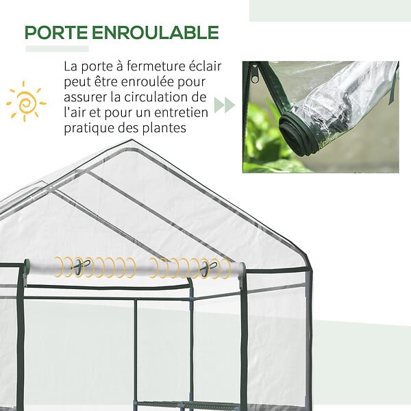 HOMCOM - Serre de jardin balcon terrasse 4 étagères 143L x 143l x 195H cm acier PVC imperméable anti-UV transparent vert - large