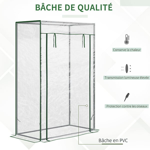 OUTSUNNY - Serre de Jardin serre à tomates 1L x 0,5l x 1,5H m porte zippée déroulante acier thermolaqué PVC haute densité 140 g/m² anti-UV - large