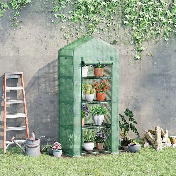 OUTSUNNY - Serre de jardin balcon étagère serre 4 niveaux 0,7L x 0,5l x 1,6H m acier galvanisé bâche amovible PE haute densité vert - large