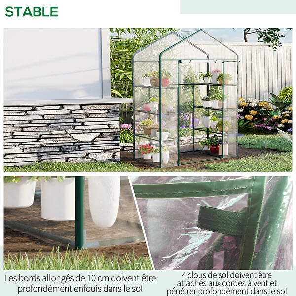 OUTSUNNY - Serre de jardin balcon terrasse 8 étagères dim. 143L x 73l x 195H cm acier PVC imperméable anti-UV transparent vert - large