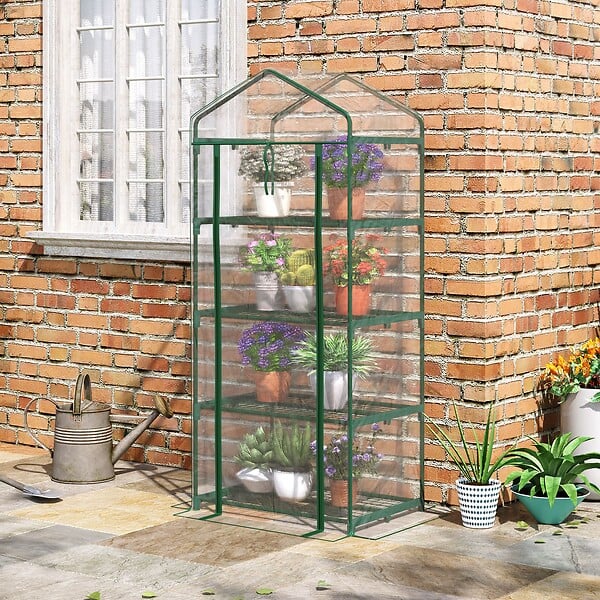 OUTSUNNY - Serre de jardin balcon étagère serre 4 niveaux 0,7L x 0,5l x 1,6H m acier époxy bâche amovible PVC haute densité transparente - large