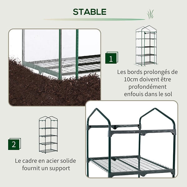 OUTSUNNY - Serre de jardin balcon étagère serre 4 niveaux 0,7L x 0,5l x 1,6H m acier époxy bâche amovible PVC haute densité transparente - large