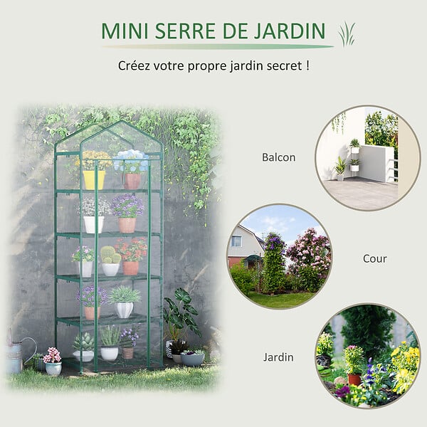 OUTSUNNY - Serre de jardin balcon étagère serre 5 niveaux 0,69L x 0,49l x 1,93H m acier galvanisé bâche amovible PVC vert - large