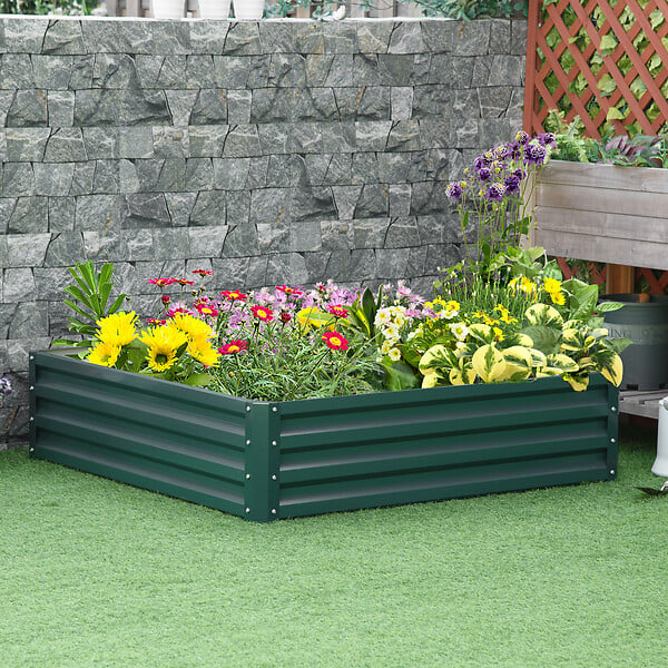 OUTSUNNY - Carré potager de jardin dim. 120L x 120l x 30H cm tôle d'acier ondulée vert foncé - large
