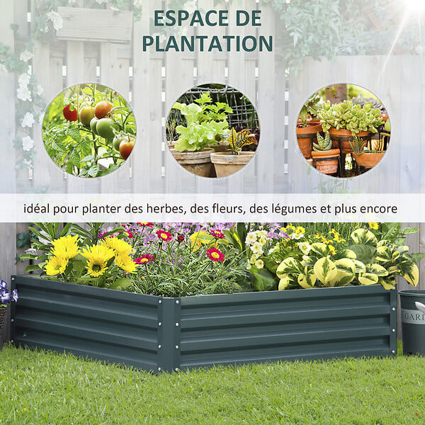 OUTSUNNY - Carré potager de jardin dim. 120L x 120l x 30H cm tôle d'acier ondulée vert foncé - large