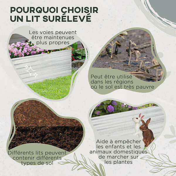 OUTSUNNY - Carré potager de jardin renforcé - dim. 180L x 90l x 59H cm - tôle d'acier ondulée galvanisée - large