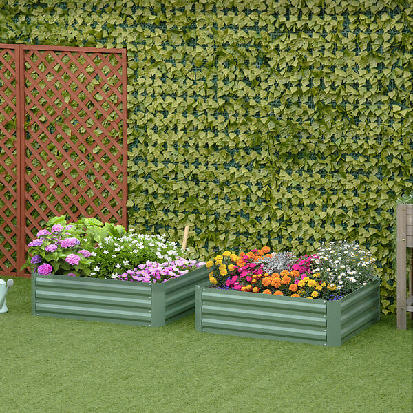 OUTSUNNY - Lot de 2 carrés potager de jardin dim. 100L x 100l x 30H cm tôle d'acier ondulée vert - large