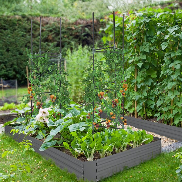 OUTSUNNY - Carré potager de jardin avec tuteur modulable acier vert foncé - tôle d'acier ondulée gris clair - large