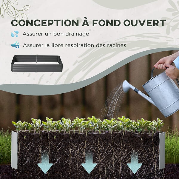 OUTSUNNY - Carré potager de jardin avec tuteur modulable acier vert foncé - tôle d'acier ondulée gris clair - large
