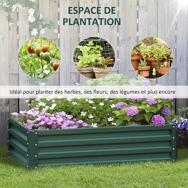 OUTSUNNY - Carré potager de jardin dim. 120L x 60l x 30H cm tôle d'acier ondulée vert - large