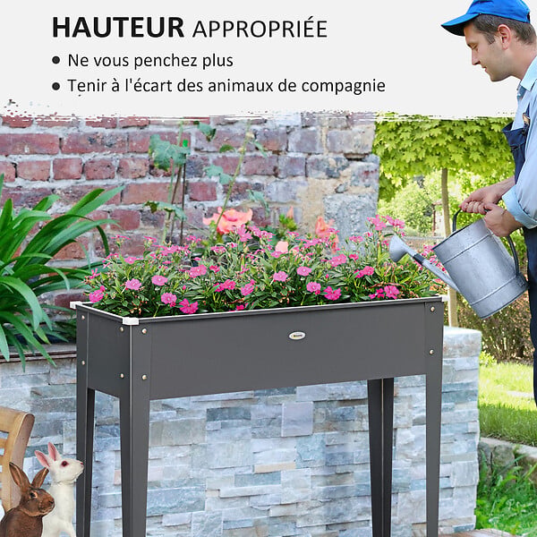 OUTSUNNY - Jardinière sur pied carré potager 100L x 30l x 80H cm - trou drainage - acier galvanisé gris - large
