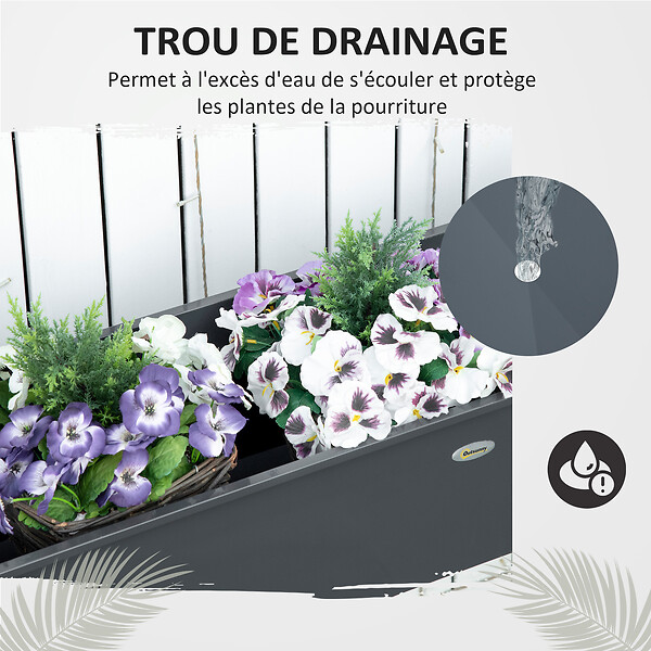 OUTSUNNY - Jardinière sur pied carré potager 100L x 30l x 80H cm - trou drainage - acier galvanisé gris - large