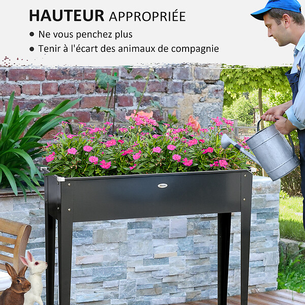 OUTSUNNY - Jardinière sur pied carré potager 100L x 30l x 80H cm - trou drainage - acier galvanisé noir - large