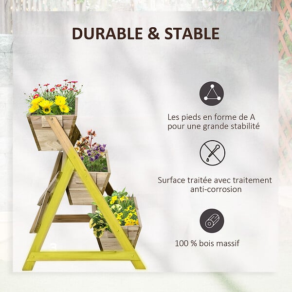 OUTSUNNY - Jardinière sur pieds carré potager 3 étages dim. 71L x 61l x 77H cm inserts d'irrigation feutre de drainage bois sapin autoclave - large